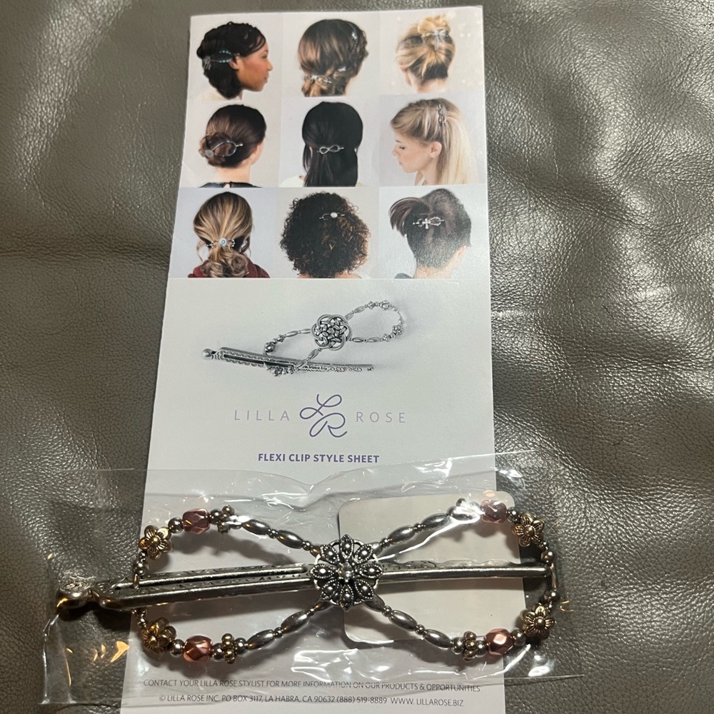 Lila Rose Silver Flexi Clip with Gold and Rose-Bead Accents